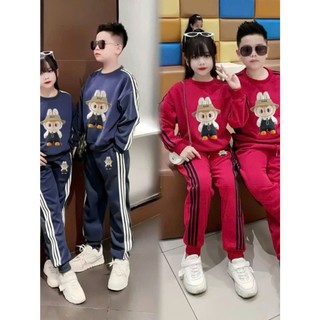 Bộ thu đông cho bé trai bé gái 17-45kg, bộ dài tay cho bé 4-14 tuổi in hình labubu rót viền, chất vải dày dặn.