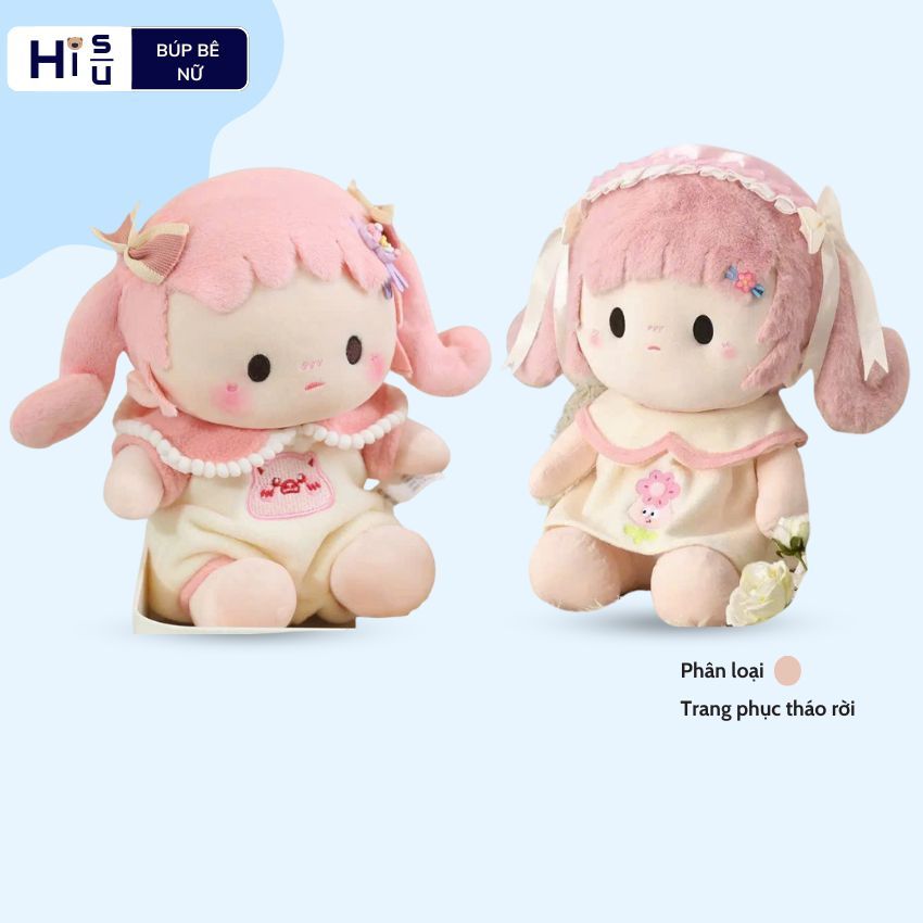[ SẴN HÀNG ] Gấu bông búp bê bé sữa tóc dài hồng, búp bê cho bé gái dễ thương trang phục có thể tháo rời