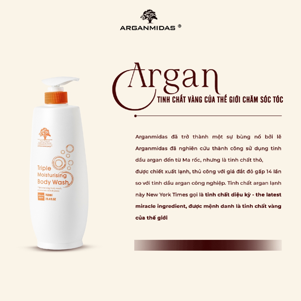 Ảnh Sữa tắm dưỡng trắng siêu dưỡng ẩm Arganmidas Argan Oil làm sạch và sáng nuôi dưỡng da mịn màng 750ml 2