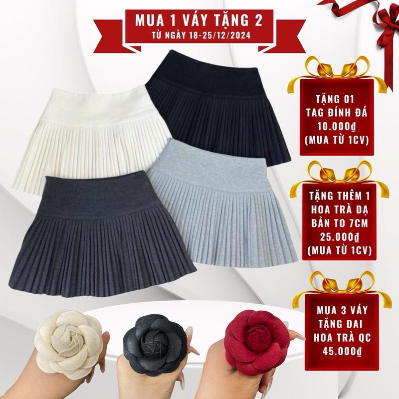 [Hàng Chuẩn QC] Chân Váy Dạ  Xếp Ly Có Lót Trong Chất Dạ Dày Dặn