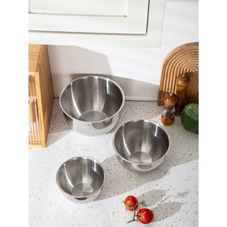 Set 3 tô trộn bột, salad Oyatton [188] inox 18/10 dày dặn, sáng bóng, chống ăn mòn 1.5/3/5 lít