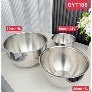 Set 3 tô trộn bột, salad Oyatton [188] inox 18/10 dày dặn, sáng bóng, chống ăn mòn 1.5/3/5 lít