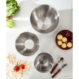 Set 3 tô trộn bột, salad Oyatton [188] inox 18/10 dày dặn, sáng bóng, chống ăn mòn 1.5/3/5 lít
