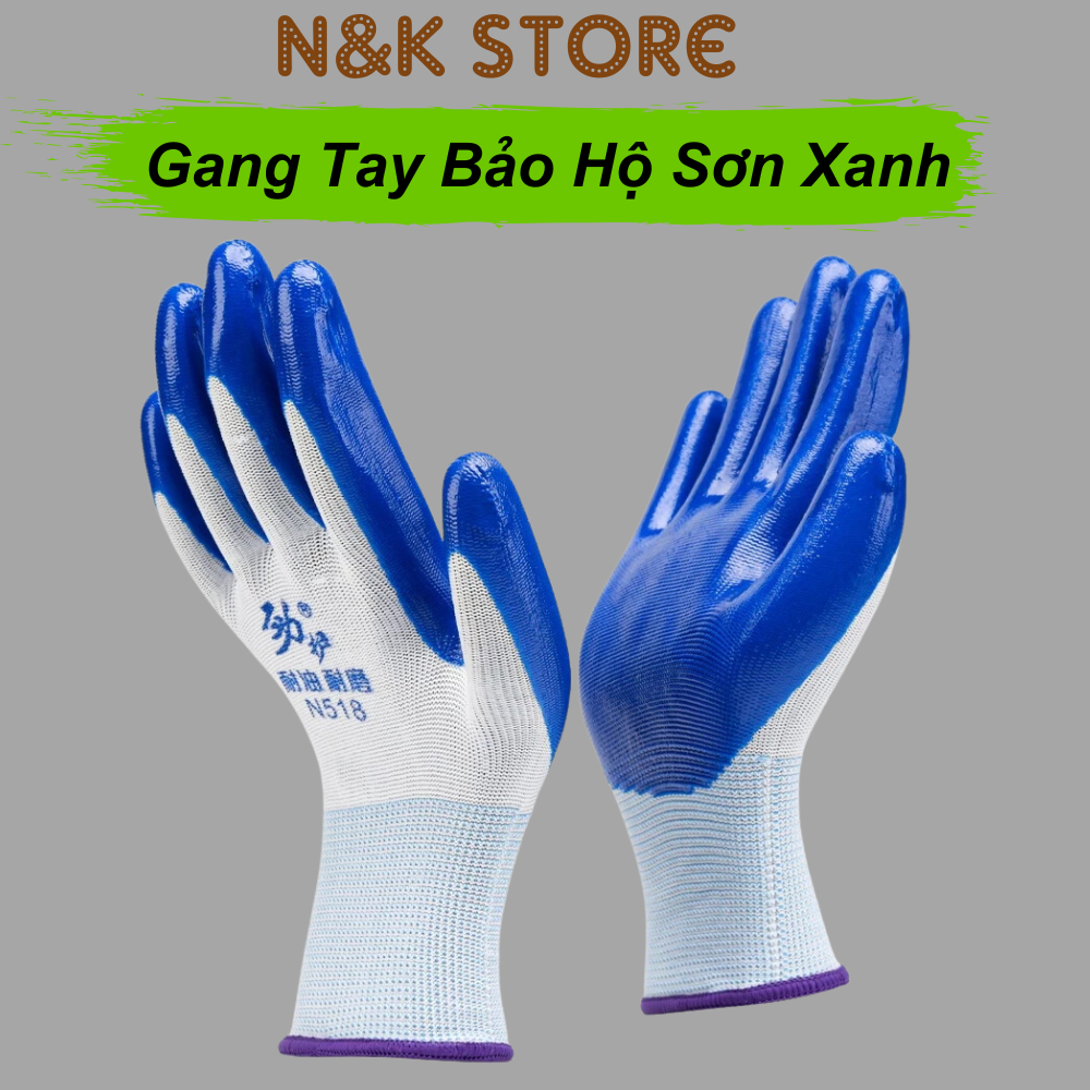 Găng tay bảo hộ phủ sơn xanh chống thấm, găng tay bảo hộ lao động bám dính tốt