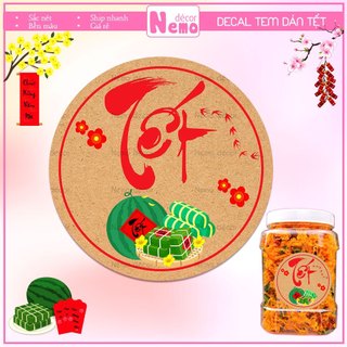 Tem Tết Giấy Kraft, Tem Dán Tết, Decal Dán Chúc Mừng Năm Mới Hình Tròn, Nhãn Dán Hủ, Hộp Bánh Mứt, Hộp Quà.