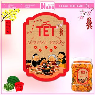Tem Tết Giấy Kraft, Tem Dán Tết Đoàn Viên, Decal Dán Chúc Mừng Năm Mới Hình Tròn, Nhãn Dán Hủ, Hộp Bánh Mứt, Hộp Quà.