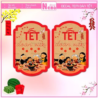Tem Tết Giấy Kraft, Tem Dán Tết Đoàn Viên, Decal Dán Chúc Mừng Năm Mới Hình Tròn, Nhãn Dán Hủ, Hộp Bánh Mứt, Hộp Quà.