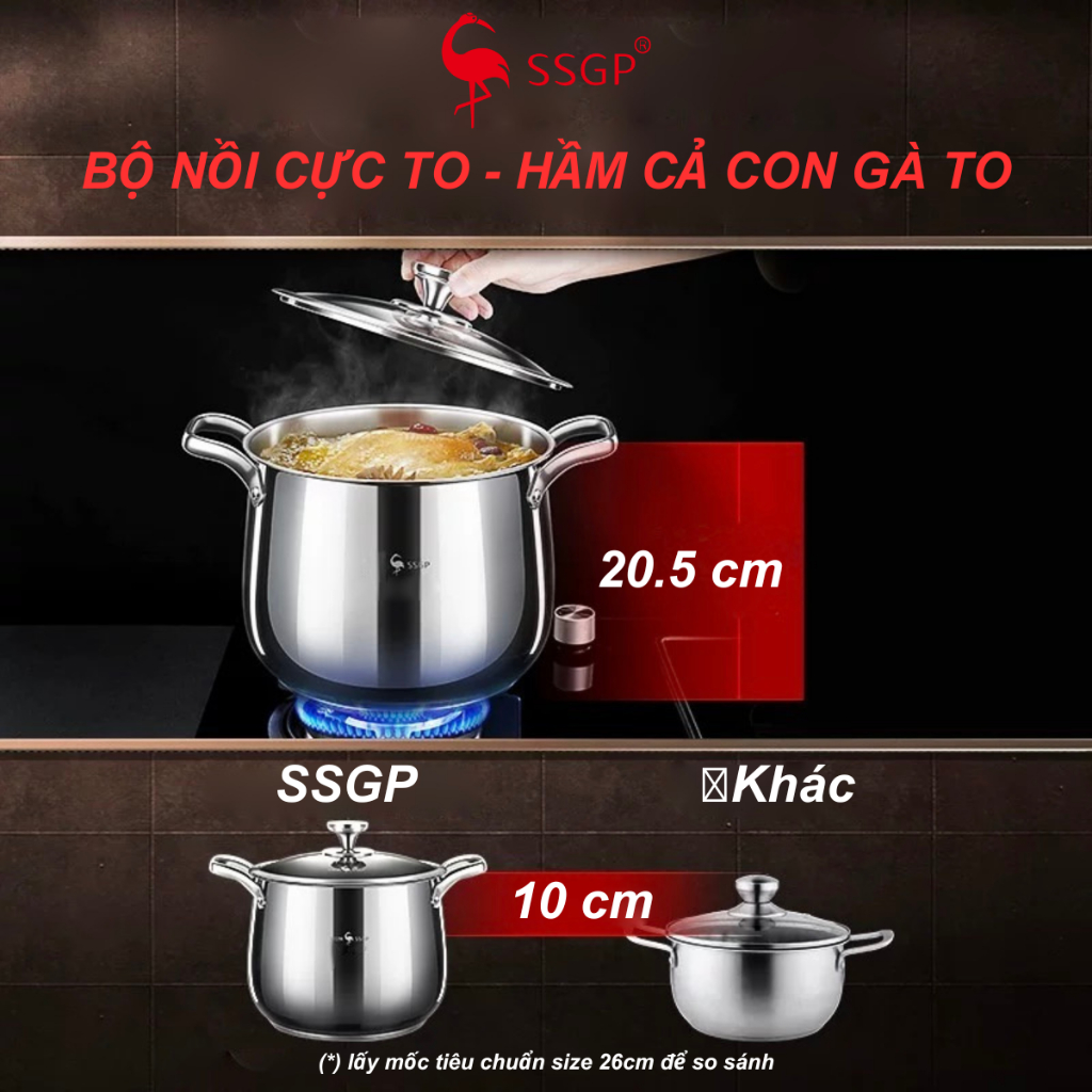 Nồi inox 304 luộc gà cao cấp Stuttgart của SSGP , xoong nồi, bộ nồi inox, nồi hầm, thân cao