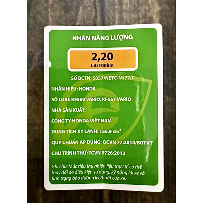 Tem thông số Vario 160i Hàng Zin chuẩn hãng