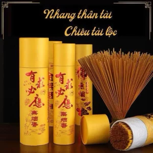 COMBOO Nhang Thần Tài Chiêu Lộc, Hương Thơm Nhẹ, Không Cay Mắt, Tàn Hương Vàng Ánh Kim