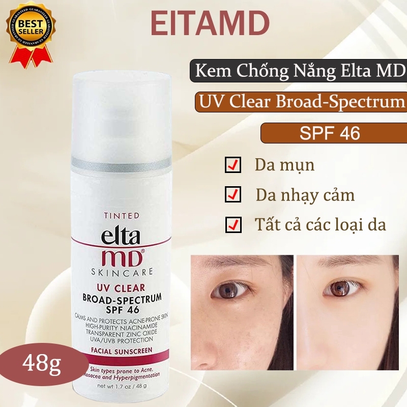 Kem Chống Nắng Elta Md Spf 46 Uv Clear Broadspectrum 48G Chứa Niacinamide Cho Da Mụn, Da Tăng Sắc Tố (Skincare)