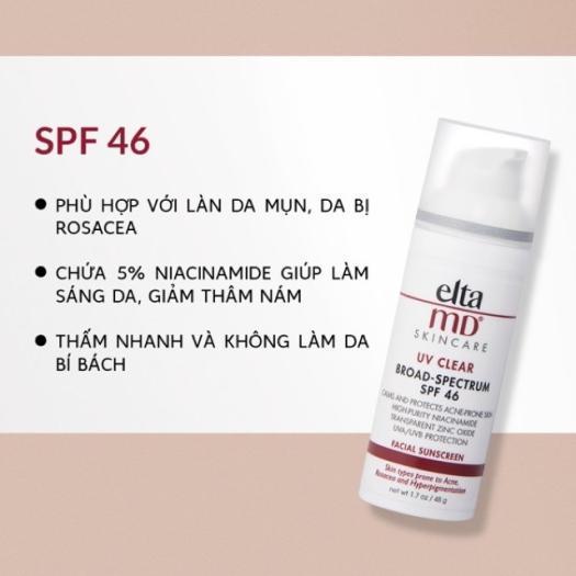 Kem Chống Nắng Elta Md Spf 46 Uv Clear Broadspectrum 48G Chứa Niacinamide Cho Da Mụn, Da Tăng Sắc Tố (Skincare)