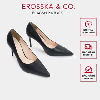 Erosska - Giày cao gót mũi nhọn thời trang trơn đơn giản sang trọng màu đen cao 10cm - EP022