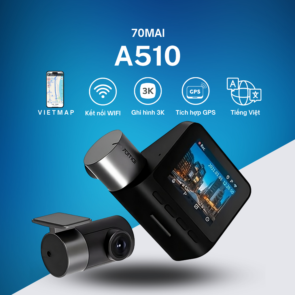 Camera hành trình 70mai A510 [TẶNG VIETMAP] - Bản quốc tế, hỗ trợ Tiếng Việt, BH 12 tháng