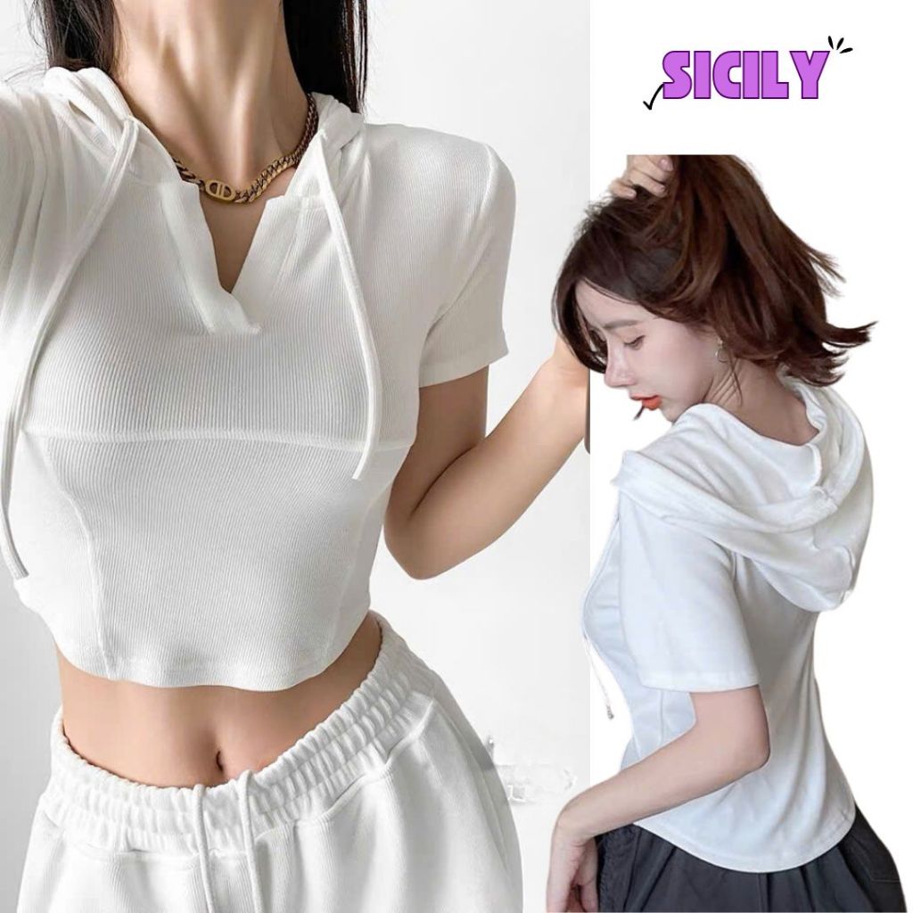 Áo thun tay ngắn dáng ôm Sicily áo mũ ôm body AMTN