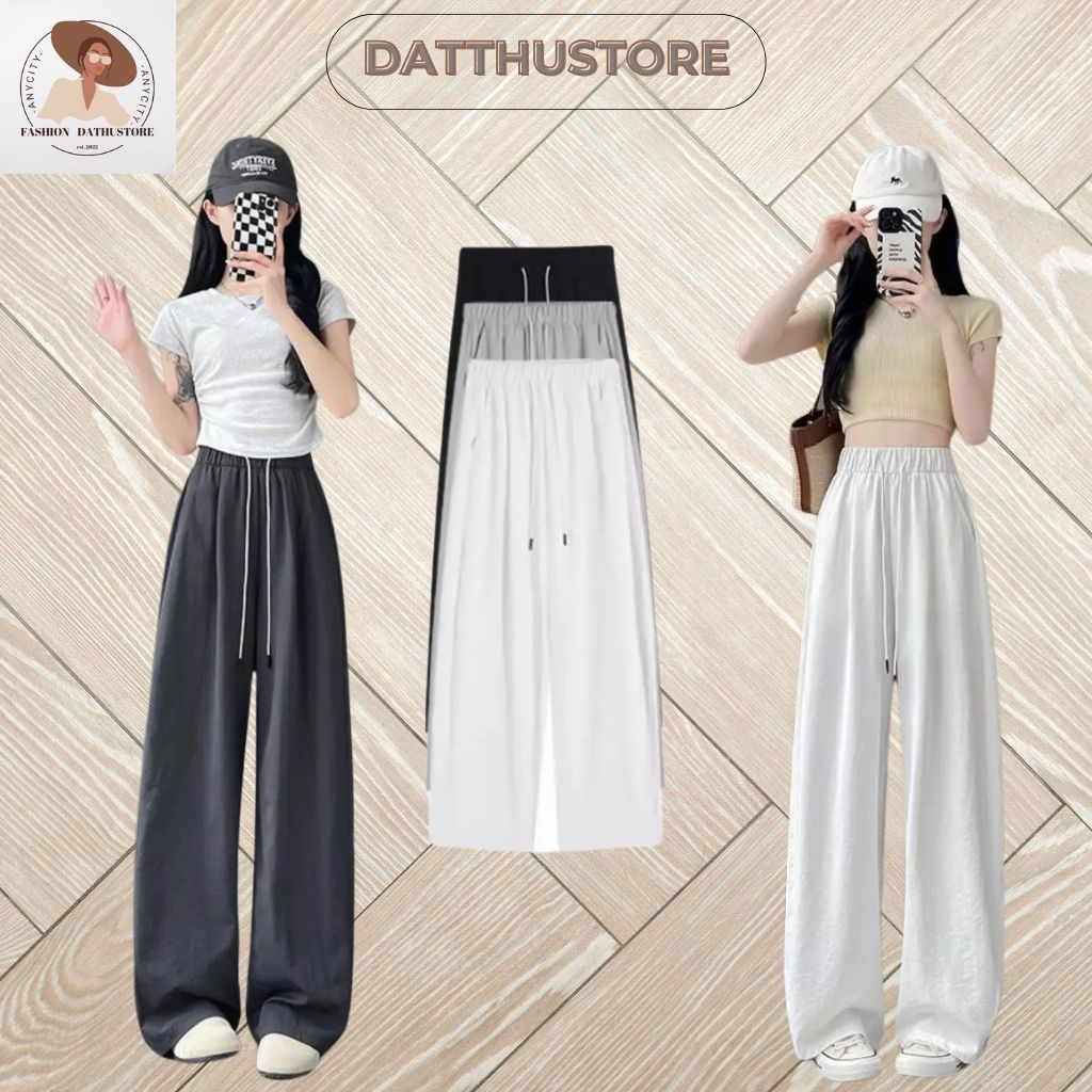 Quần ống rộng nữ quần gió cạp chun vải đũi cao cấp lên dáng siêu xinh (Datthustore - MS56)