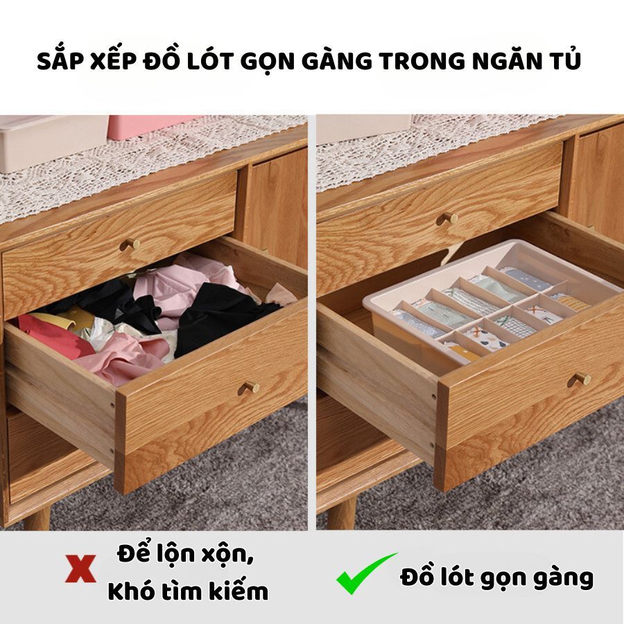 Hộp Đựng Đồ Lót, Áo Lót Có Nắp Chia Ngăn Nhiều Màu Enoda Home P008