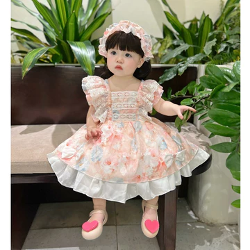 Váy Lolita Hồng Lụa 6D Cho Bé Gái 5-14 Kg,Váy Đầy Tháng Sinh Nhật Cho Bé Chất Lụa Mềm Mịn