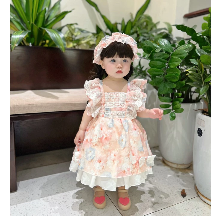 Váy Lolita Hồng Lụa 6D Cho Bé Gái 5-14 Kg,Váy Đầy Tháng Sinh Nhật Cho Bé Chất Lụa Mềm Mịn