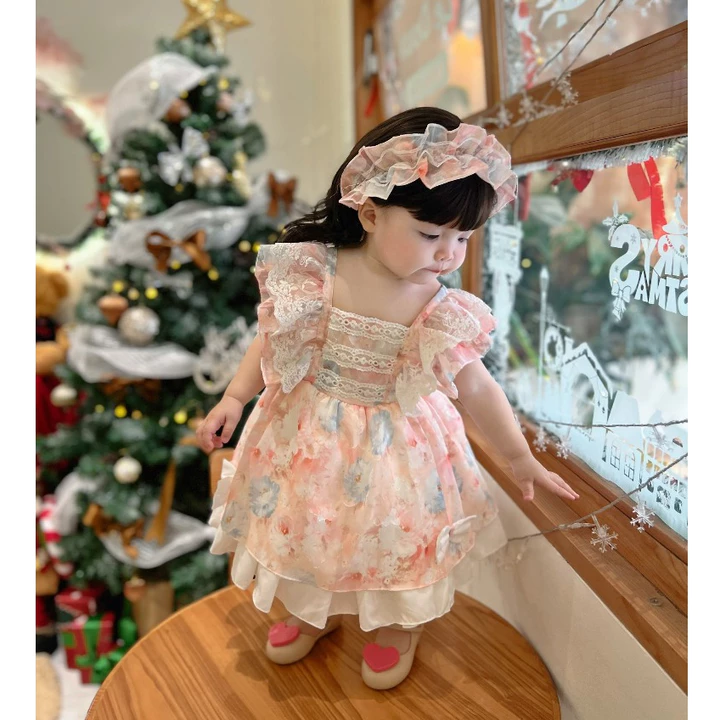 Váy Lolita Hồng Lụa 6D Cho Bé Gái 5-14 Kg,Váy Đầy Tháng Sinh Nhật Cho Bé Chất Lụa Mềm Mịn