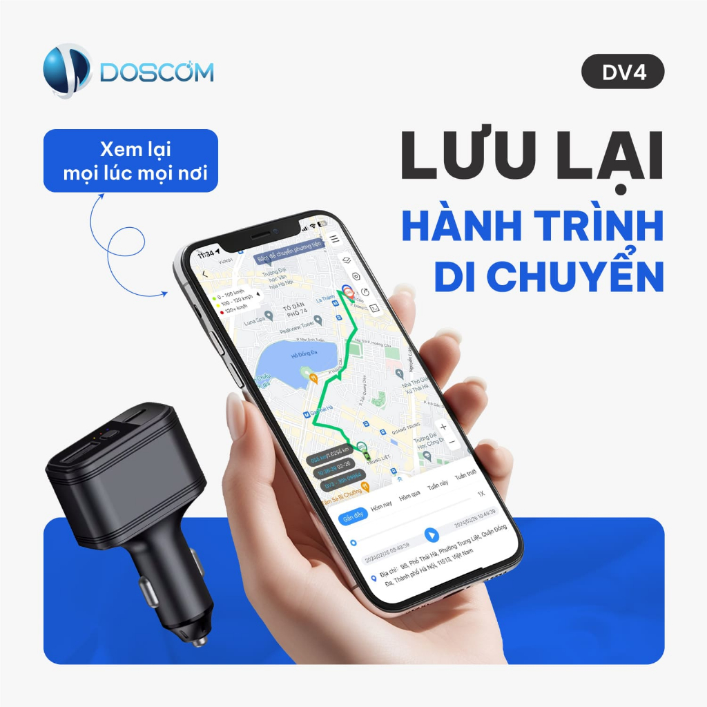 (Hỏa tốc - HN) Thiết Bị Định Vị Ô Tô Dạng Tẩu Thuốc Doscom DV4 - Tích Hợp Định Vị GPS Theo Thời Gian Thực