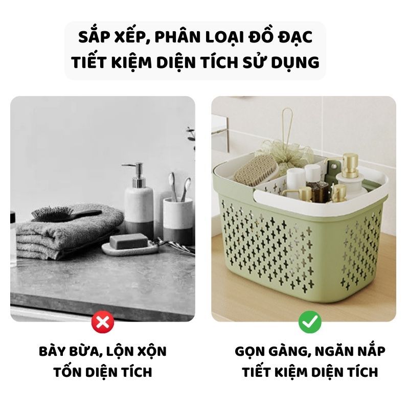 Giỏ Đựng Đồ Nhà Tắm Có Quai Xách ENODA HOME, Giỏ Nhựa Đựng Đồ Đa Năng Thoát Nước Tốt Q045