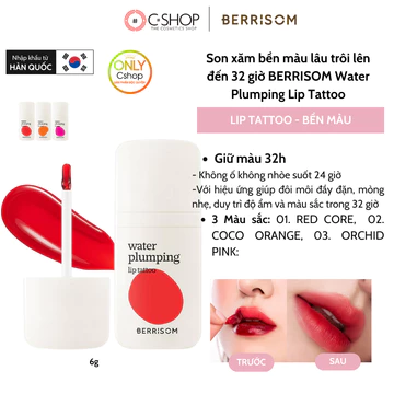 [Hàng Auth - Chọn màu] Son xăm bền màu lâu trôi lên đến 32 giờ BERRISOM Water Plumping Lip Tattoo