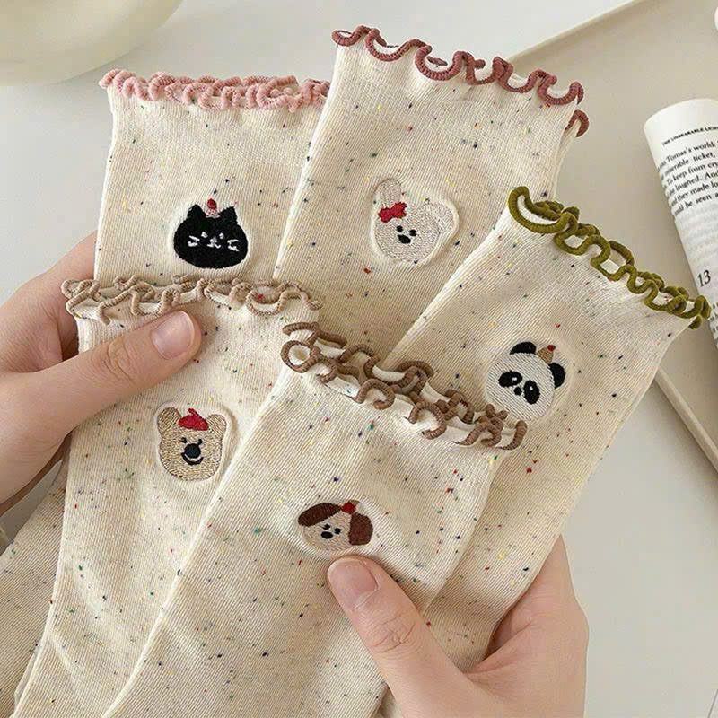 Túi 10 đôi tất chấm bi cổ bèo hình cún con
