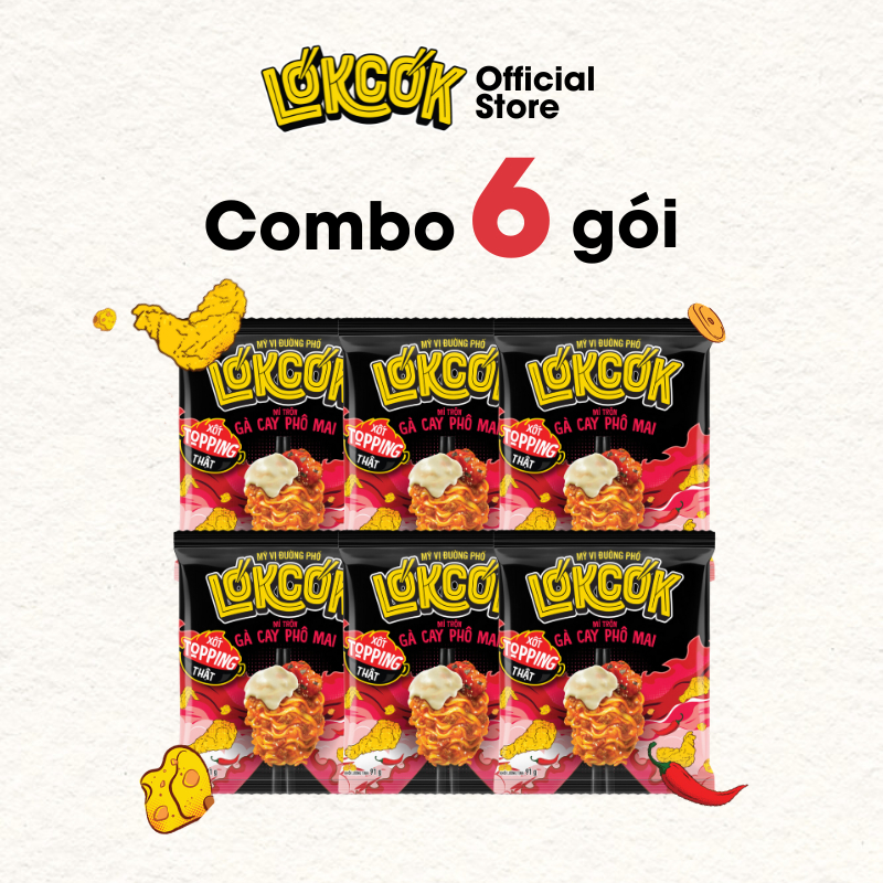 [Chính Hãng] Combo 6 Gói Mì Trộn Xốt Gà Cay Phô Mai LOKCOK 6 Gói x 91G