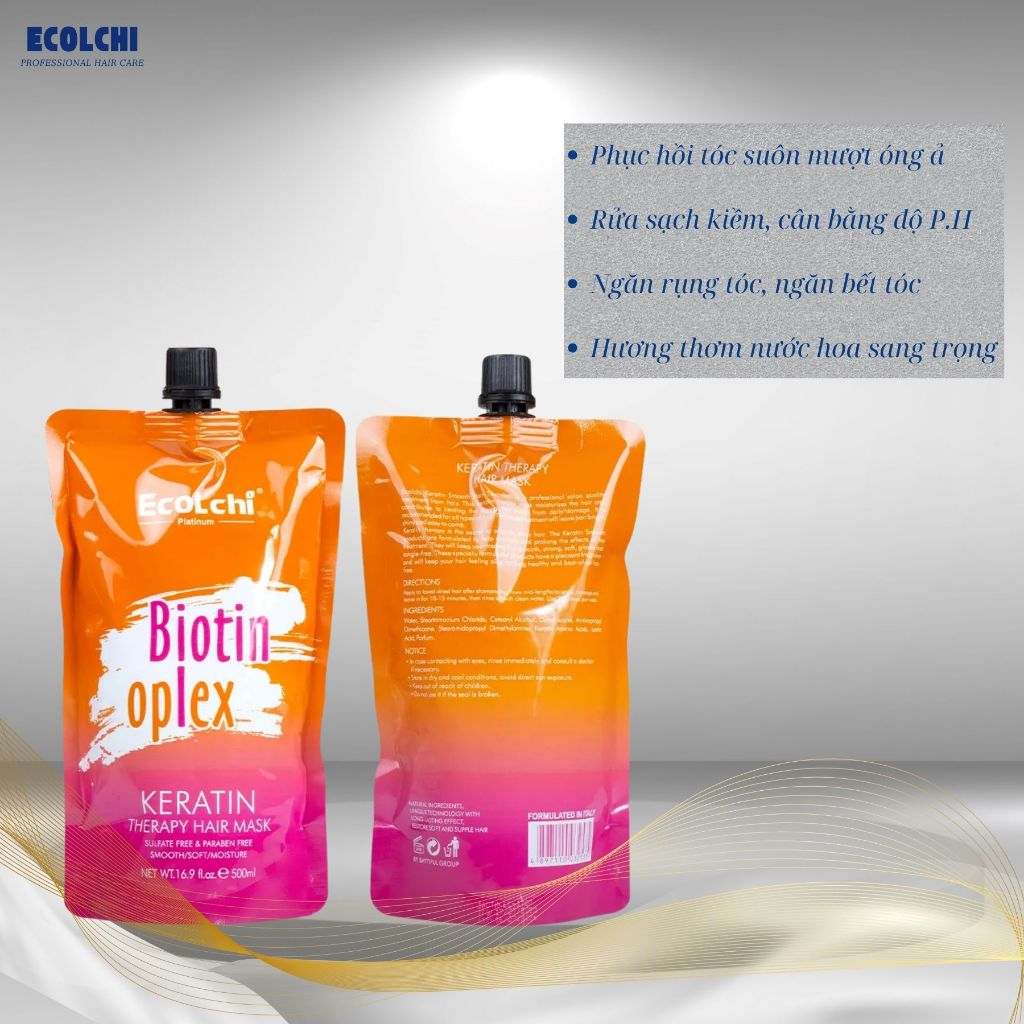 Kem Ủ Tóc ECOLCHI Keratin Biotin Oplex | Dưỡng Tóc Mềm Mượt, Hỗ Trợ Phục Hồi Tóc Khô Xơ.
