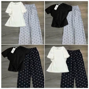 Tổng Hợp Các Sét Quần Ống Rộng Họa Tiết Full Nơ + Mix Áo Phông CROPTOP Cộc Tay Trơn Chất Gân Tăm