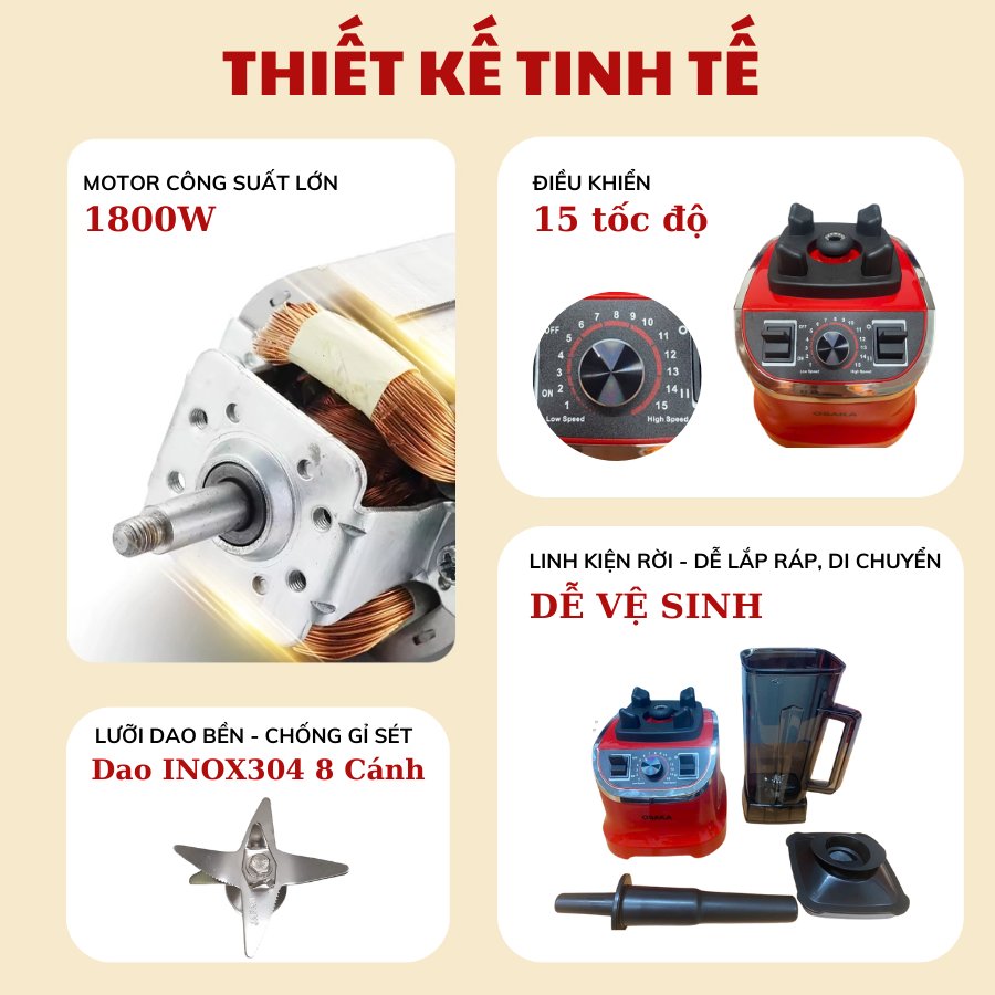 Máy Xay Sinh Tố Công Nghiệp – Công Suất 1.800W, Dung Tích 2L, Bảo Hành Điện Tử – OSAKA BL-689