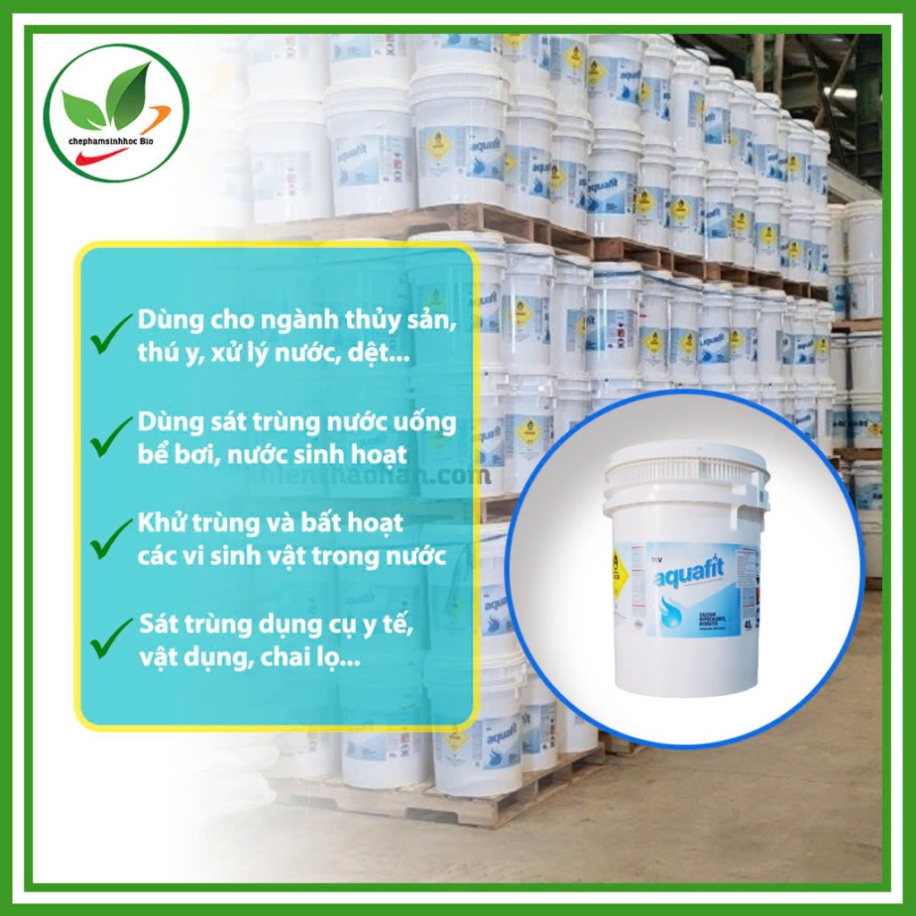 45kg Clo xử lý nước, Hóa chất Chlorine Aquafit Ấn Độ, Clo hồ bơi 70% ( Loại 1 chuẩn)