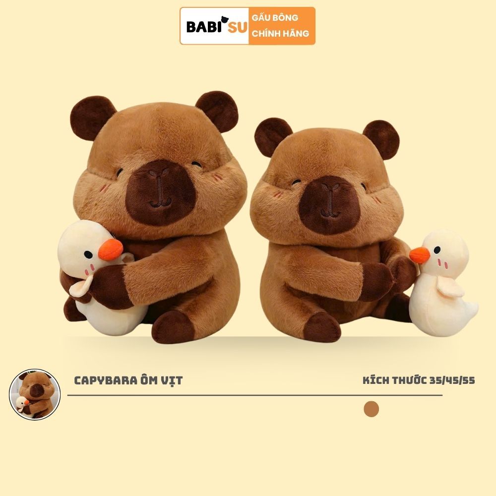 Capybara ôm vịt vàng chuột capybara mắt híp má hồng ôm con vịt dễ thương kích hàng cao cấp