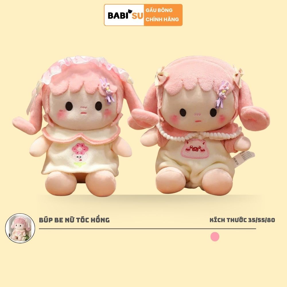 [ SẴN HÀNG ] búp bê nhồi bông cho bé gái đáng yêu, Gấu bông búp bê bé gái tóc hồng trang phục có thể thay đổi