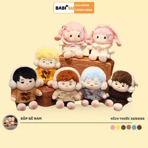 Búp bê gấu bông nam đeo tai nghe nhồi bông búp bê nam nữ tóc dài nhiều màu sắc trang phục có thể tháo rời