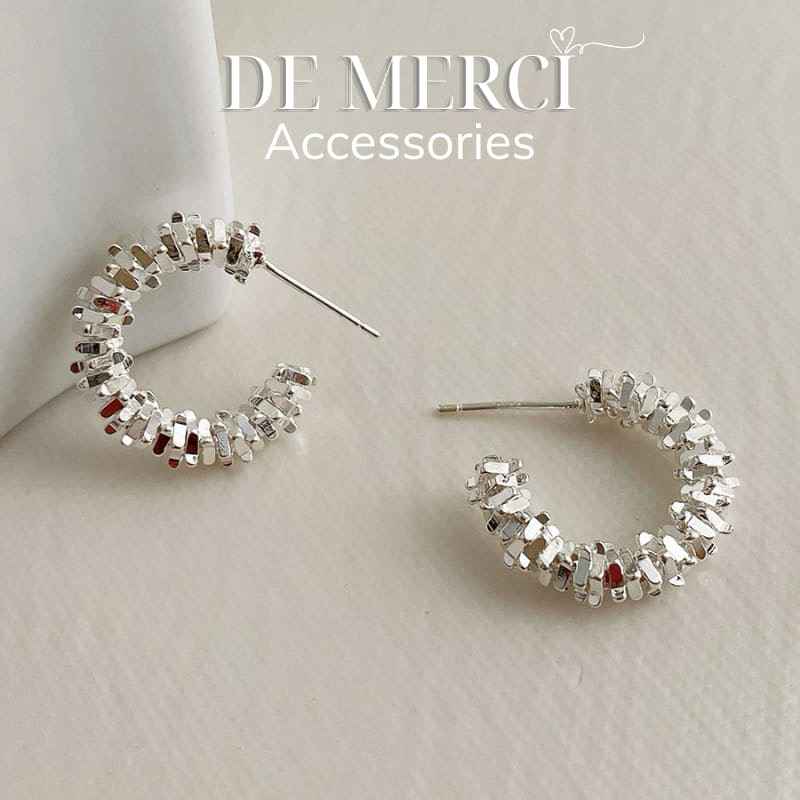 Khuyên tai nữ chuôi bạc 925 DE MERCI ACCESSORIES tròn phủ bóng phụ kiện trang sức nữ cá tính BT