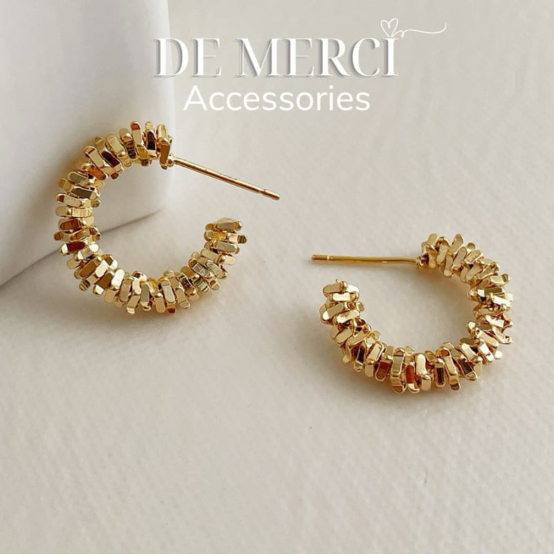 Khuyên tai nữ chuôi bạc 925 DE MERCI ACCESSORIES tròn phủ bóng phụ kiện trang sức nữ cá tính BT