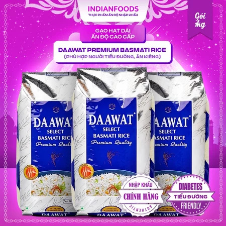 Gạo hạt dài Basmati Ấn Độ DAAWAT Premium dành cho người tiểu đường gói 1kg