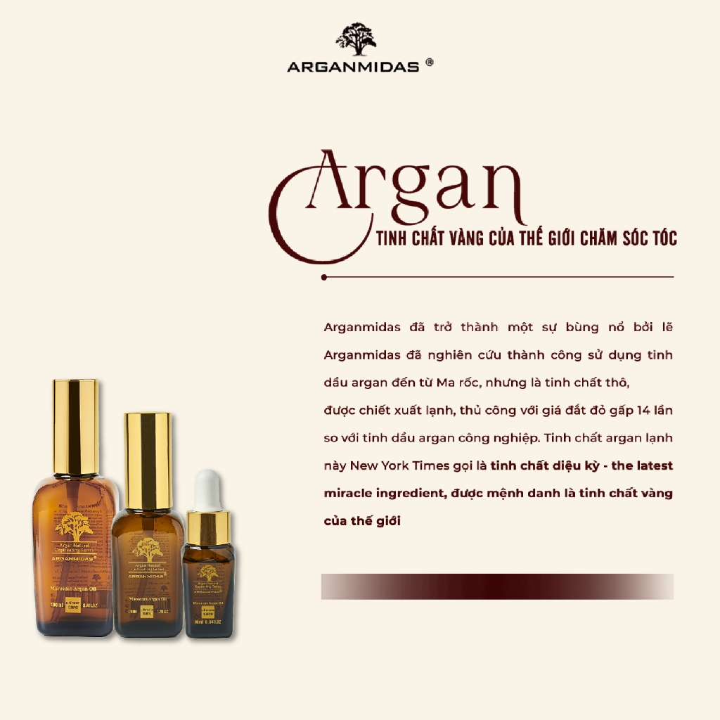 Ảnh Tinh dầu dưỡng phục hồi tóc hư tổn chuyên sâu Arganmidas Moroccan Argan Oil 100ml 2