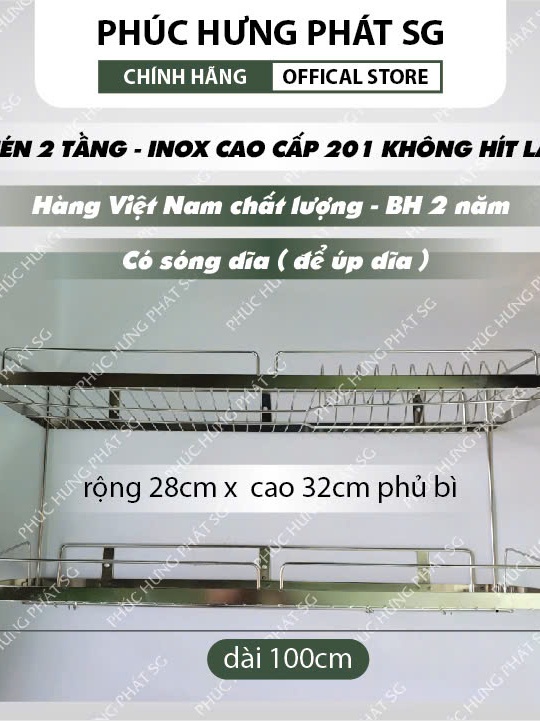 Kệ Nhà Bếp Treo Tường Inox 201 Dày Dặn, Kệ Để Chén Bát Dĩa Đa Năng Tiết ...