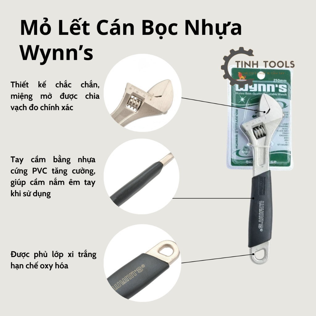 Mỏ Lết Wynn's Cán Bọc Nhựa Cao Cấp Đủ Size 6 inch, 8 inch, 10 inch, 12 inch, 15 inch