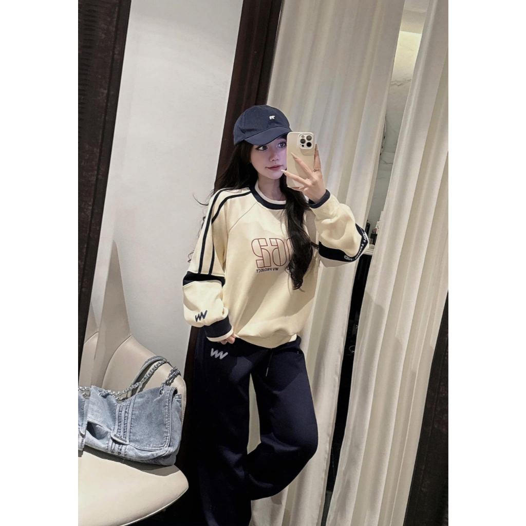 đồ bộ nữ , set đồ nữ mùa đông áo kem viền đen cổ tròn phong cách trẻ trung hiện đại Donna Hcom3714