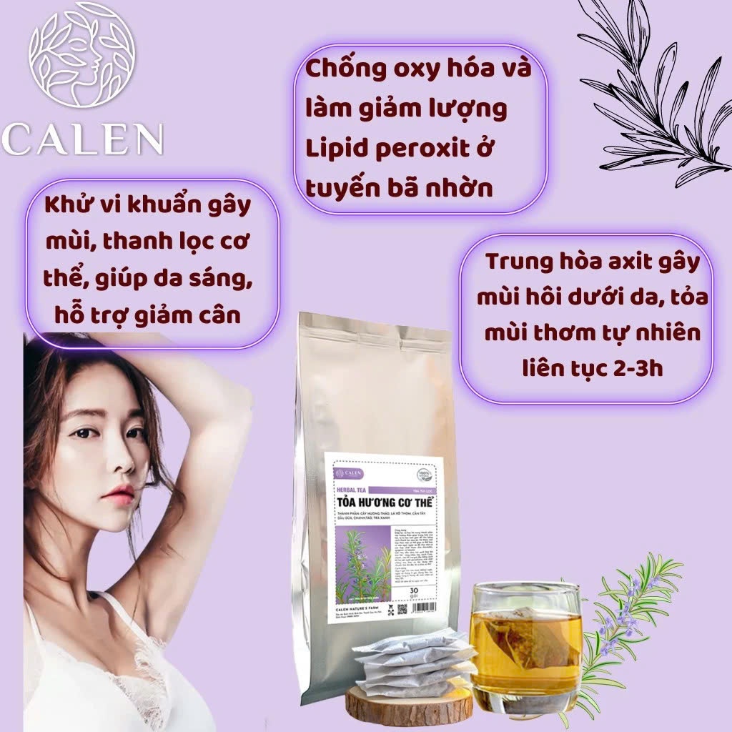 Trà tỏa hương cơ thể Calen giúp loại bỏ tuyến nhầy, giảm mùi hôi do cơ địa, hôi nách, hôi chân hiệu quả bịch 30 túi lọc