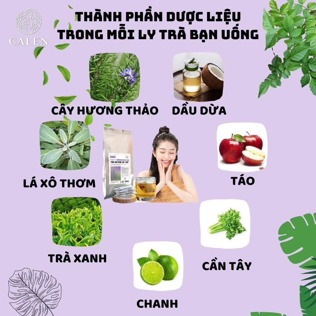 Trà tỏa hương cơ thể Calen giúp loại bỏ tuyến nhầy, giảm mùi hôi do cơ địa, hôi nách, hôi chân hiệu quả bịch 30 túi lọc