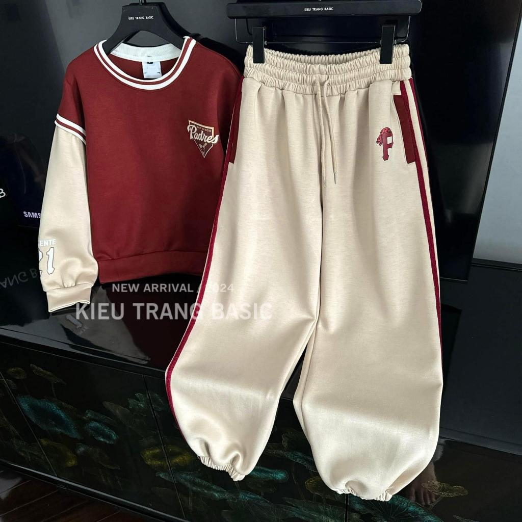 đồ bộ nữ ,set đồ nữ chất nỉ áo dài màu đỏ phối kem chất vải cao cấp in chữ xinh xắn Donna Hcom 3715
