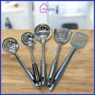 Bộ Dụng Cụ Nhà Bếp Nấu Ăn Thép Không Gỉ Gồm Vá Lỗ, Xẻng Lật, Vá Canh, Xẻng Lỗ Chuyên Dụng