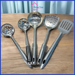 Bộ Dụng Cụ Nhà Bếp Nấu Ăn Thép Không Gỉ Gồm Vá Lỗ, Xẻng Lật, Vá Canh, Xẻng Lỗ Chuyên Dụng