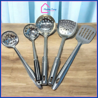 Bộ Dụng Cụ Nhà Bếp Nấu Ăn Thép Không Gỉ Gồm Vá Lỗ, Xẻng Lật, Vá Canh, Xẻng Lỗ Chuyên Dụng