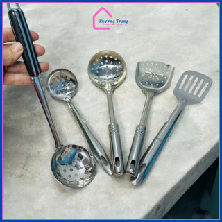 Bộ Dụng Cụ Nhà Bếp Nấu Ăn Thép Không Gỉ Gồm Vá Lỗ, Xẻng Lật, Vá Canh, Xẻng Lỗ Chuyên Dụng